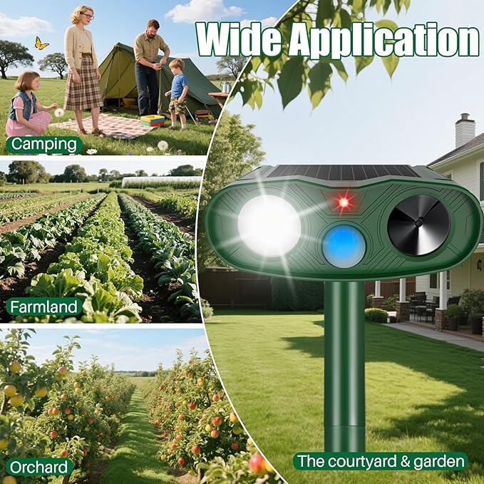 4Pack Ultrasonic Cat Repellent Outdoor Bear Repellent DevicesSolar Animal Repeller Motion Detection Rabbit Raccoon Squirrel Dog Squirrel Repellent Deterrent with LED Flash Lights for Yard