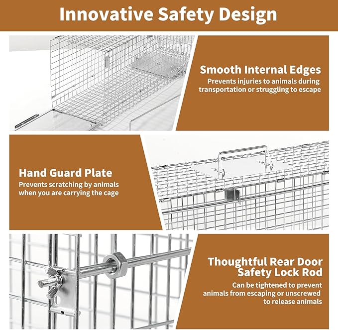 32 Humane Animal Cage Trap Live Animal Cage Trap Folding Animal Trap for Stray Cats Raccoons Rabbits Skunks Moles Groundhogs and Armadillos up to 17 lbs