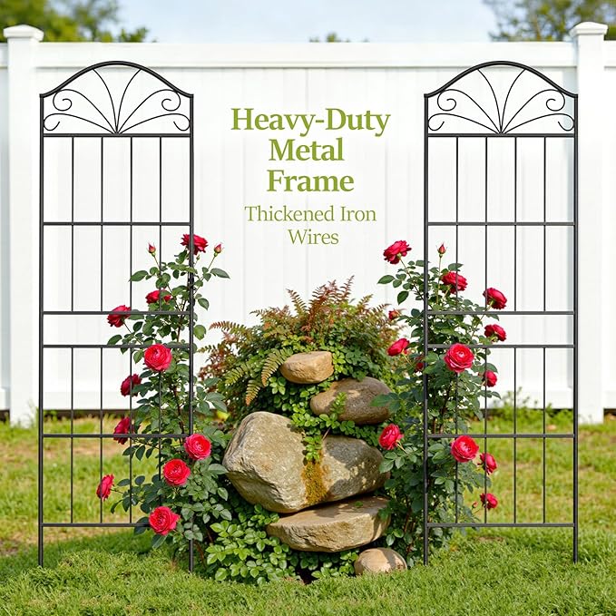 Metal Trellis for Climbing Plants Outdoor 70 * 19.7 Inch Tall Garden Trellis with Black Rustproof Coating Decorative Rose Trellis for Climbing Roses Vines and Flowers 2 Pack
