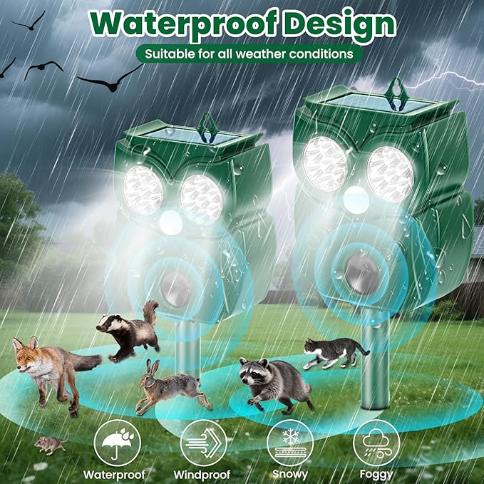 2 Pack Ultrasonic Animal Repellent Outdoor Deer Repellent Outdoor Solar Deer Repllent Devices Animal Deterrent Scare Raccoon Cat Rabbit Dog