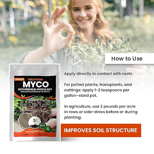 MYCO MYCORRHIZAL INOCULANT Root Enhancer for Bigger Stroger &amp Healthier Plants Roots - Organic Mycorrhizae Root Enhancer - Increases Nutrient Absorption &amp Crop Yields (2LB)