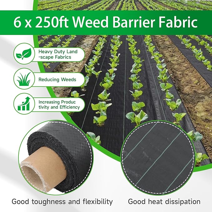 Weed Barrier Fabric Planting Cover - 6 x 250 FT Heavy Duty Landscape Fabric Ground Cover Block for Outdoor Planting