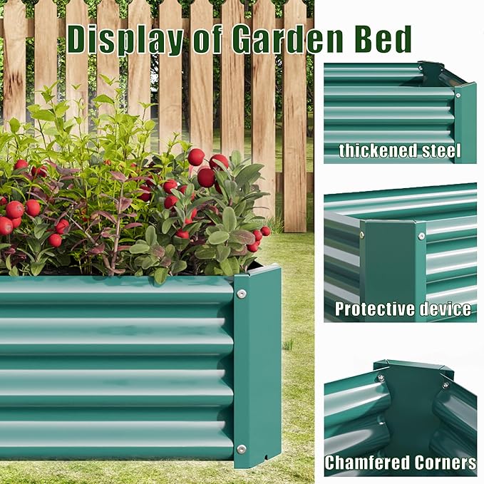 4x2x1ft Raised Garden Bed Outdoor Galvanized Raised Garden Beds Metal Raised Beds for Gardening Vegetables Fruits and Flowers Easy Assembly 52 Gallon Capacity - Green