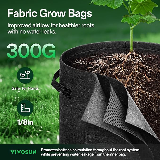 VIVOSUN 5-Pack 7 Gallon Potato Grow Bags Fabric Pots With Handle and Roll-up Window Planter Containers for Growing Potatoes Black