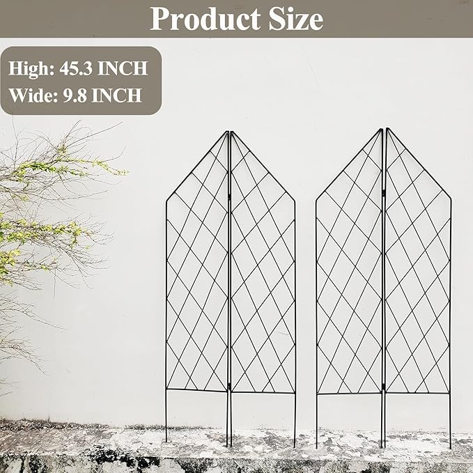 2 Pack Metal Garden Trellis for Climbing Plants Foldable 45.3 H x 9.8 W Black Iron Wire Lattices Grid Panel for Climbing Plants Vines Flower Support Decorative Outdoor