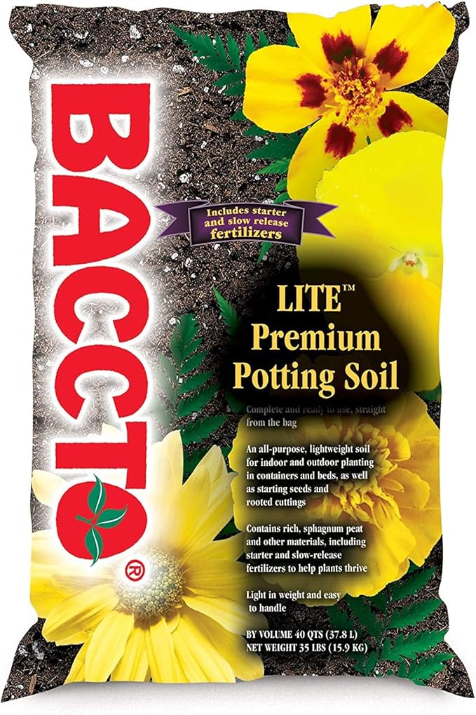 Michigan Peat 1440 Baccto Lite Premium Potting Soil for Gardening Seed Starting Propagation and More 40 Quart Bag (3 Pack)