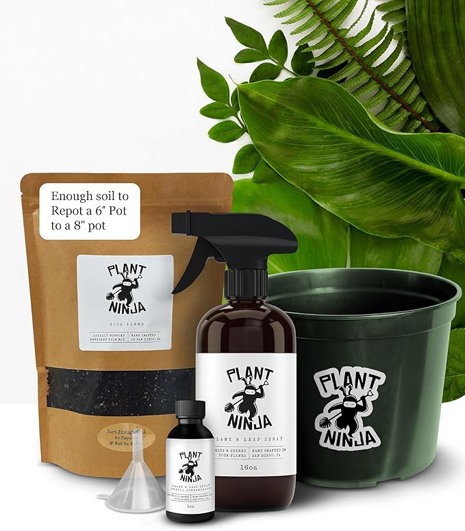 Premium Starter Bundle Includes a 8” Pot 16oz Spray Bottle 1oz Concentrate Soil Blend &amp Funnel Plant and Leaf Shine Spray for Indoor Plants House Plants w/Potting Soil - Large