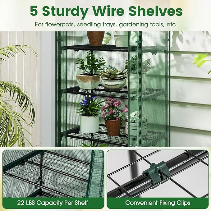 S AFSTAR Portable Greenhouse with Shelves 27 x 19 x 75 Green House with 4 Tiers Mesh Shelves &amp Roll-Up Door Small Greenhouse Mini Growing House Greenhouses for Outdoors Garden Patio Backyard