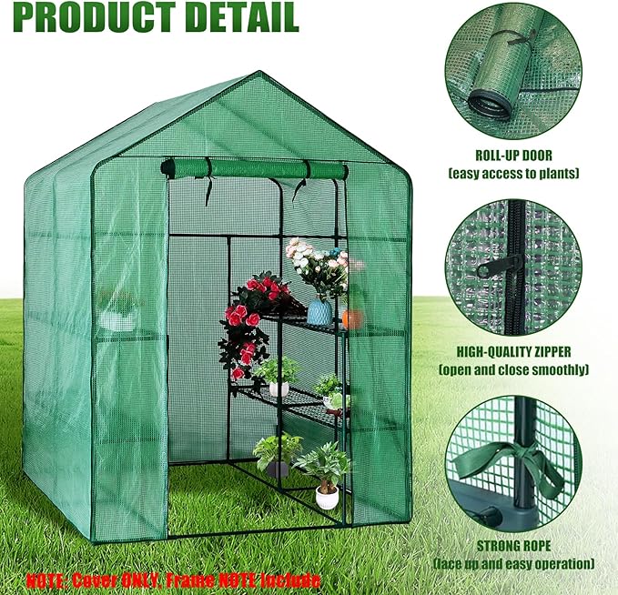 Walk-in Greenhouse Replacement Cover with Roll-Up Zipper Door 56×56×76 inch PE Greenhouse Cover Protect Outdoor Gardening Plants from Cold FrostWaterproof and UV Resistant(Frame Not Include)