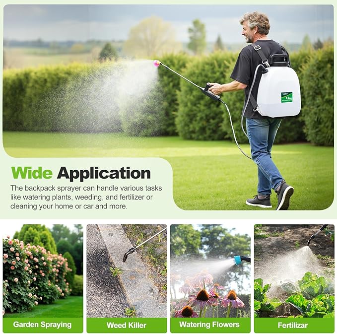 VAXMAY Battery Powered Sprayer 3.2 Gallon Backpack Sprayer with 3 Adjustable Forces Battery Indicator 5 Mist Nozzles 41 Retractable Wand USB Rechargeable Garden Sprayer for Weed Lawn Yard