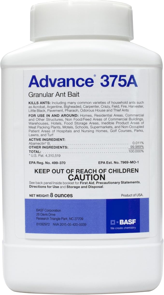 BASF Advance 375A Granular Ant Bait Indoor or Outdoor Kills Fire Odorous House Carpenter Little Black and Argentine Ants Ready to Use 8 Ounce