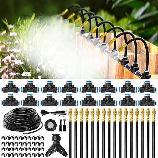 MIXC 100Ft 1/4 Drip Irrigation System2026-Upgrade Garden Irrigation Kit with 16pcs Adjustable Copper NozzlesAutomatic Atomizing Watering Sprinkler System for OutdoorRaisedbedLawnGreenhouse