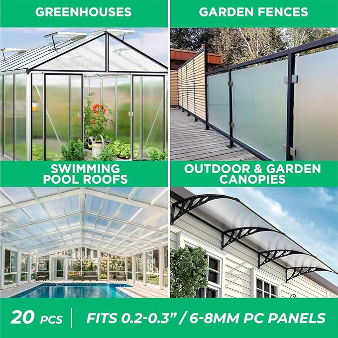 Polycarbonate Greenhouse Panels U Connector Profile - 20 Pieces 2ft Length Prevent Dust Rain &amp Moisture from Getting into Twin-Wall Greenhouse Panels Fit 8mm or 6mm Panels (U Connectors 8mm-2f