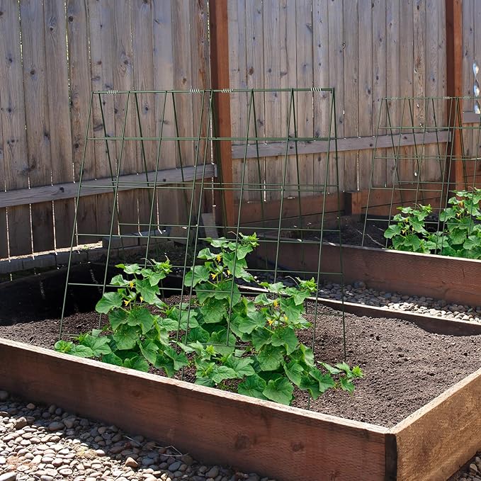 AGTEK 2 Packs 18 x 46 Foldable Cucumber Trellis with Zip Ties Plant Support A Frame Metal Trellis for Cucumber Climbing Plants Vegetable Flowers