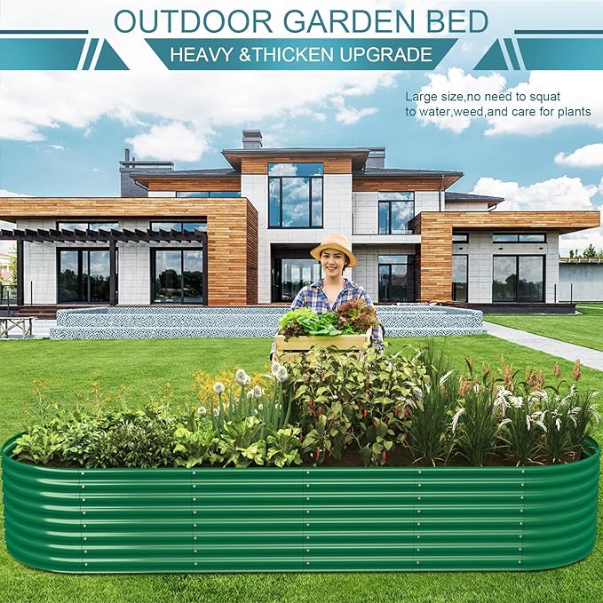 FRIZIONE 12FT(L)×4FT(W)×2FT(H) Galvanized Raised Garden Bed Outdoor Metal Raised Garden Beds for Flower Raised Planter Box Outdoor for Herb Vegetable-Dark Green