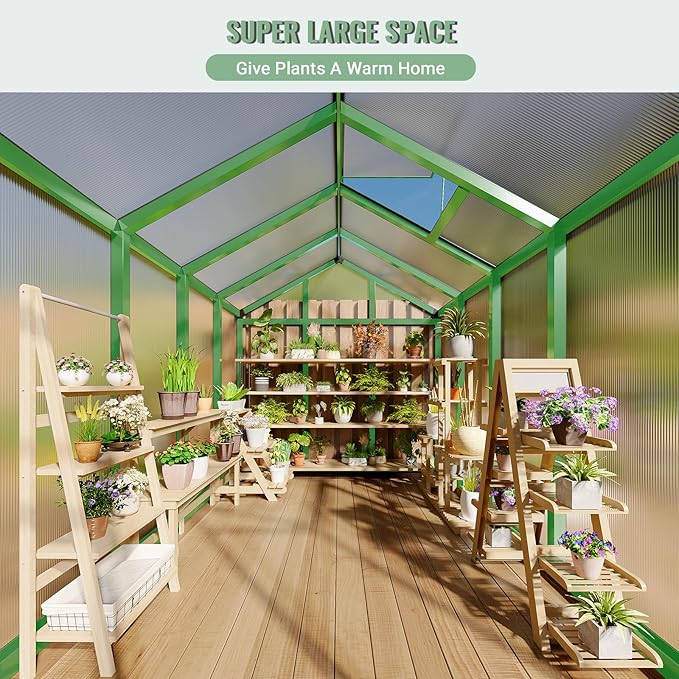 6X8 FT Greenhouse Polycarbonate Garden Greenhouse for OutdoorsAluminum Frame Green House with Lockable Door and Adjustable Roof Vent Ideal for Backyard Patio and Outside Growing