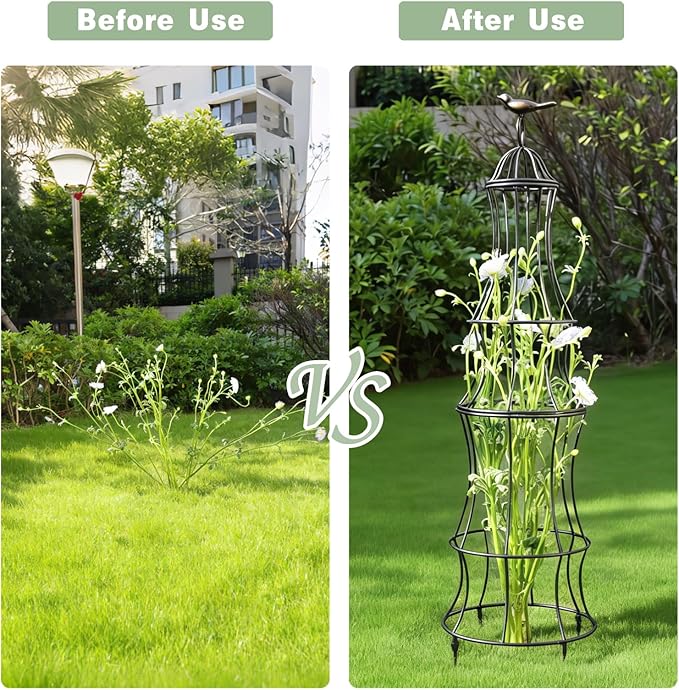 42 Inch Obelisk Trellis for Climbing Plants - Durable Metal Outdoor Support for Roses Bougainvillea Vines and Potted Plants - Easy to Install Garden Decoration