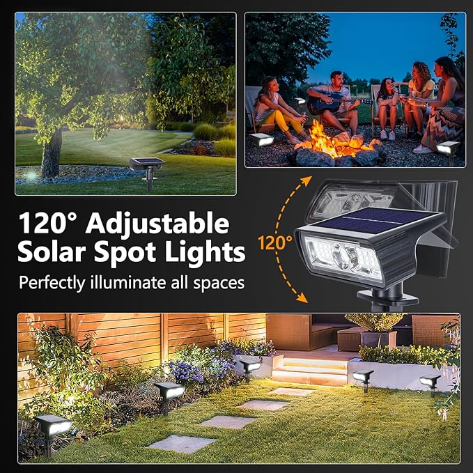 Toodour Solar Spot Light Outdoor 6 Pack Solar Lights Outdoor with 2 Modes Waterproof Solar Powered Flood Lights Landscape Lighting for Yard Garden Home Pathway Walkway Outdoor Decor - Cool White