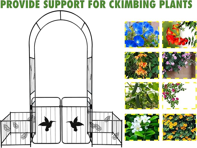Metal Garden Arch with Doors GTrClimbing Plants Support Arch Outdoor Arch Wedding Arch Party Events Archway Black