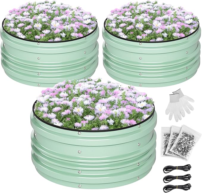 WORKPRO 3Pcs 2x2x1ft Galvanized Raised Garden Bed Set Rust &amp Corrosion Protection Easy Assembly Safe Edge Ideal for Vegetables &amp Flowers Green