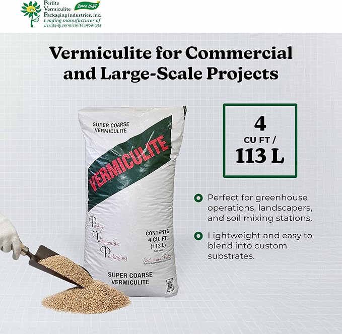 Super Coarse Vermiculite Natural and Odorless Mix - Professional Use for Gardening Packaging and Industrial 4 Cubic Feet