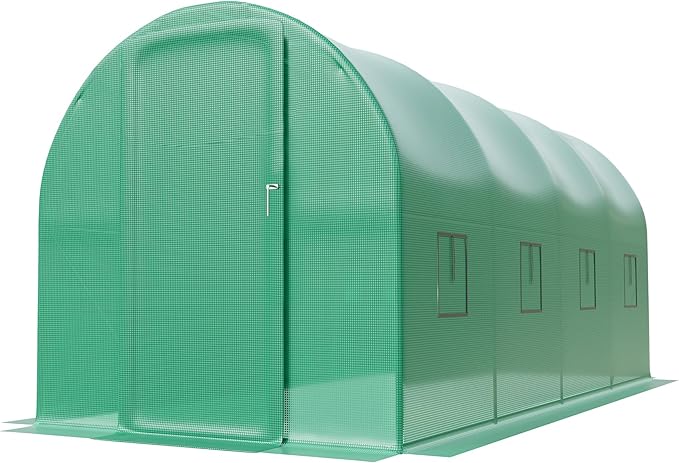15X7x7 Ft Large Walk in Outdoor Greenhouse with Swing Door &amp 8 Mesh Windows Plant Green House with Reinforced Galvanized Steel Frame &amp Durable PE Cover Greenhouses for Outdoors Backyard Plan