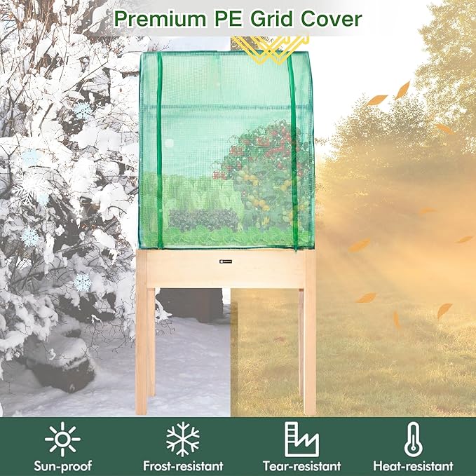 Raised Garden Bed with Greenhouse CoverElevated Wood Planter Box with Legs &amp Non-Woven Liner34 L x18 W x 66 H Indoor Outdoor Gardening Bed for Vegetables Herbs Flowers