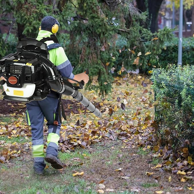 Backpack Gas Powered Leaf Blower 52CC 550CFM 1.7HP 2-Stroke Grass Lawn Blower Air Cooling Gasoline Backpack Grass Blower with Air-Cooled Snow Blower for Garden Care