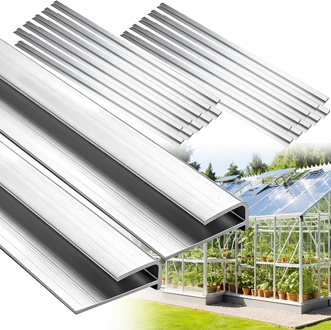 Tandefio 20 Pcs 2 ft Aluminum U Connector Greenhouse Panels Fits 6 mm Polycarbonate Greenhouse Connector Silver U Channel Roofing Accessories Join 2 Pieces of Panels Together Prevent Dust Rain