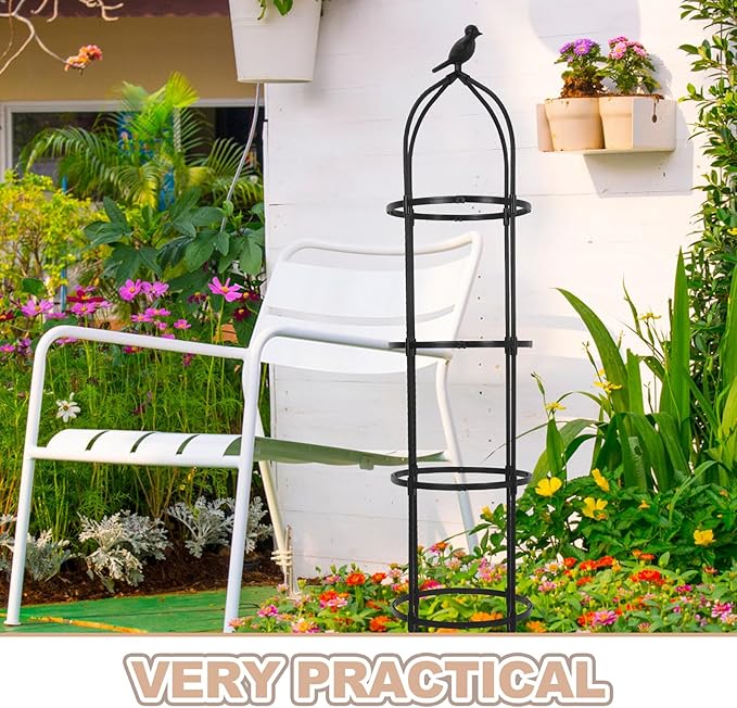 POPETPOP Metal Garden Trellis Climbing Plant Support Frame 5.78ft Height 12.46 Diameter Outdoor Yard Decorations Heavy Duty Obelisk for Roses and Cucumbers
