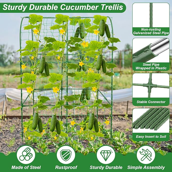 Cucumber Trellis for Raised Bed 50 x 34 Inch U-Shape Garden Trellis for Climbing Plants Outdoors Metal Garden Cucumbers Arch Trellis Cucumber Plant Support for Tomato Pea Zucchini Vine Flower