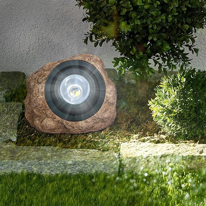Solar Garden Rock Lights Outdoor LED Waterproof Spotlight Outside Led Garden Spot Lights Decorative Stone Light for Yard Patio Walkway Pathway(Brown)