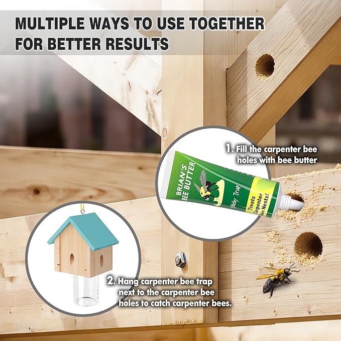 Carpenter Bee Trap for Outside - Best Bee Trap - Blue Cabin Style Nature Hanging Wood Carpenter Bee Traps Outdoor - Insect Traps with Removable Vault (1 Pack)