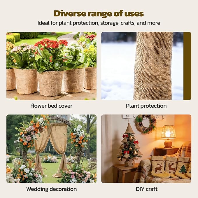 40 Inch x 160 Feet Garden Burlap Fabric - Heavy Duty Burlap Roll High Density Jute Fabric Natural Burlap for Plant Protection Weed Barrier Wedding Decor and DIY Crafts