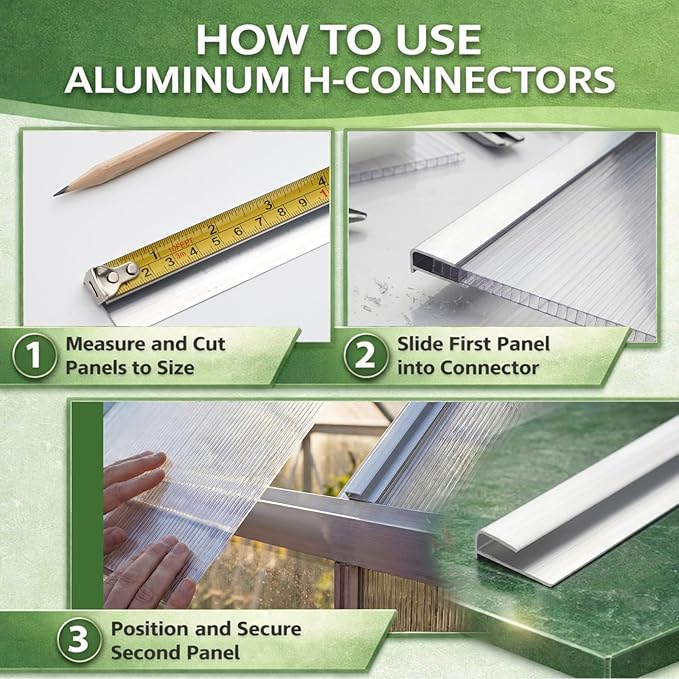 Tandefio 20 Pcs 2 ft Aluminum U Connector Greenhouse Panels Fits 6 mm Polycarbonate Greenhouse Connector Silver U Channel Roofing Accessories Join 2 Pieces of Panels Together Prevent Dust Rain