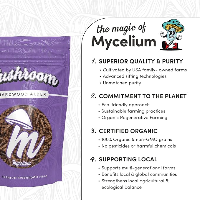 Mycelium Premium Mushroom Spawn Hardwood Alder I High Yield Organic Grain Feed I Indoor Mushroom Cultivation for Starter &amp Pro Home Growers I Non-GMO &amp Sourced from Local USA Farms 5lbs