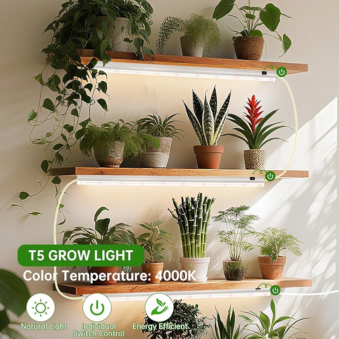 T5 Grow Lights 2FT 120W (8×15W 1000W Equivalent) Full Spectrum Grow Lights for Indoor Plants 4000K Plug and Play Easy to Install for Greenhouse &amp Plant Shelves (8 Pack)