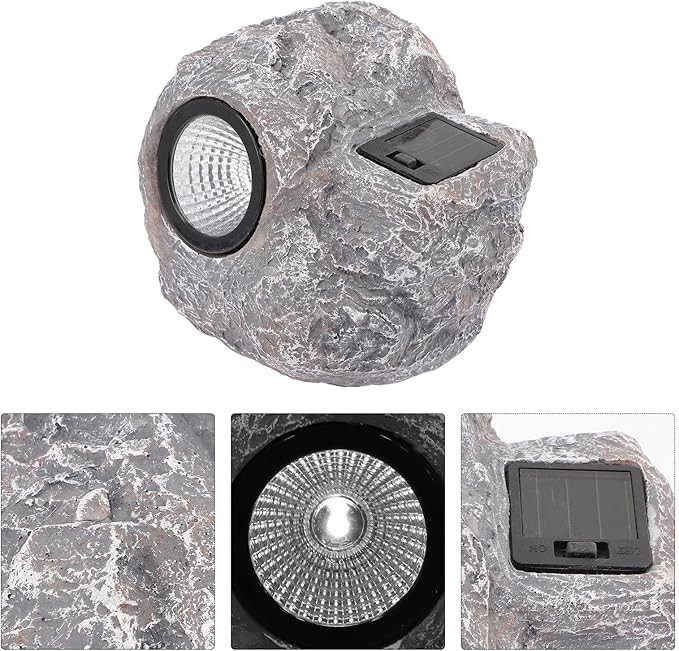 Solar Powered Stone LED Landscape Lamp Outdoor Garden Yard Solar Light Waterproof Resin Spotlights for Patio Pathway Decorative Lighting