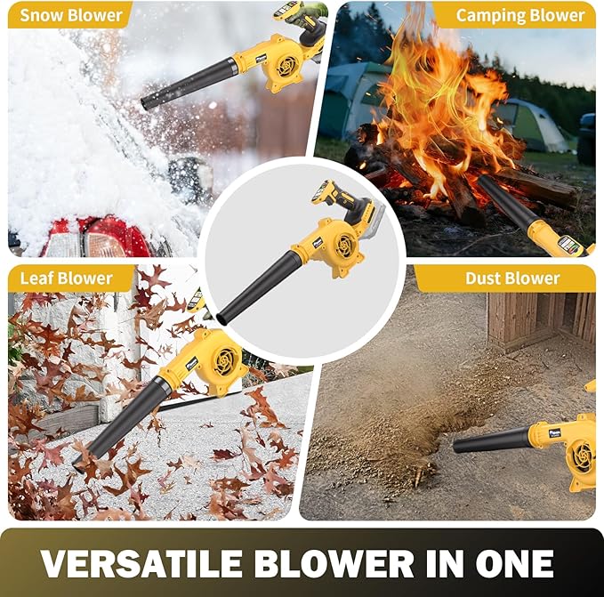 20V Cordless Leaf Blower - 4-Speed Electric Blower Lightweight for Quick Yard Cleanup Patio Driveway &amp Dust Removal - Complete Lawn Care Blower Kit(Only ToolYellow)