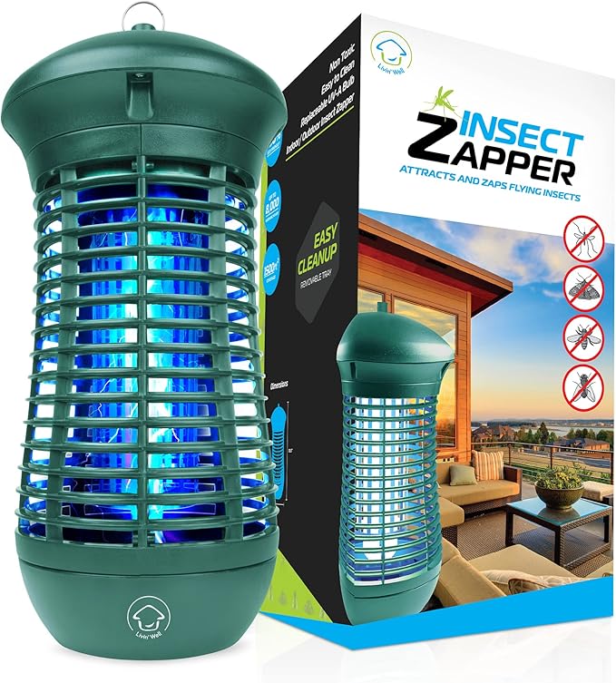 Livin’ Well Green Bug Zapper Indoor Outdoor - 4000V High Powered Electric Mosquito Zapper Home Patio 1500 Sq Ft Range Fly Trap18W UVA Bulb Mosquito Killer Lamp Insect Bug Light
