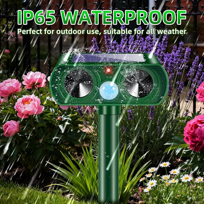 2 Pack Solar Ultrasonic Animal Repeller Outdoor Cat Deer Repellent Devices with Motion Sensor IP65 Waterproof Animal Deterrent Devices for SquirrelsRabbitsDogsRaccoonsSkunks for Garden Yard Farm