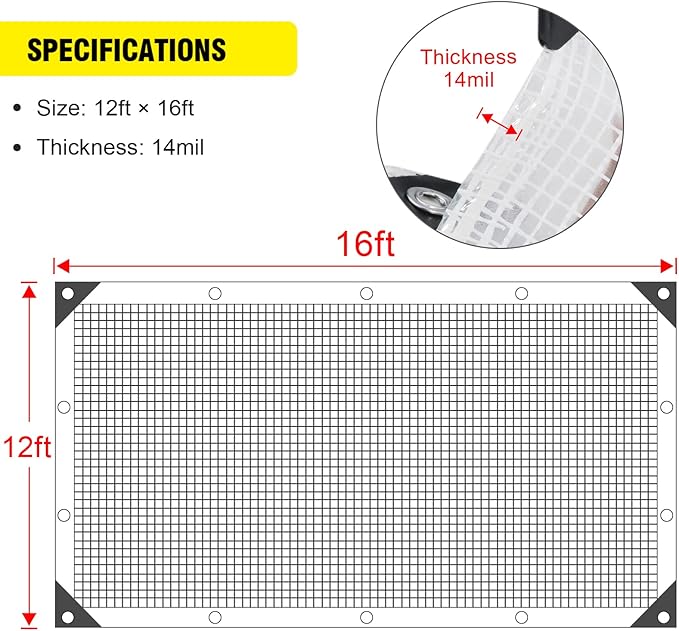 Clear Greenhouse Heavy Duty tarp 14 Mil Clear Waterproof CoverUV Resistant Poly Tarp with Grommets 12 x16ft Superior Strengthfor Gardening Farming Nursery Garden