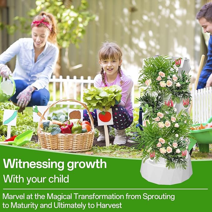 Hydroponics Growing System with Water Pump Vertical Hydroponic Planter Starter Kit Indoor Outdoor Growing Tower for Strawberries Tomatoes Lettuce Home Garden Planting