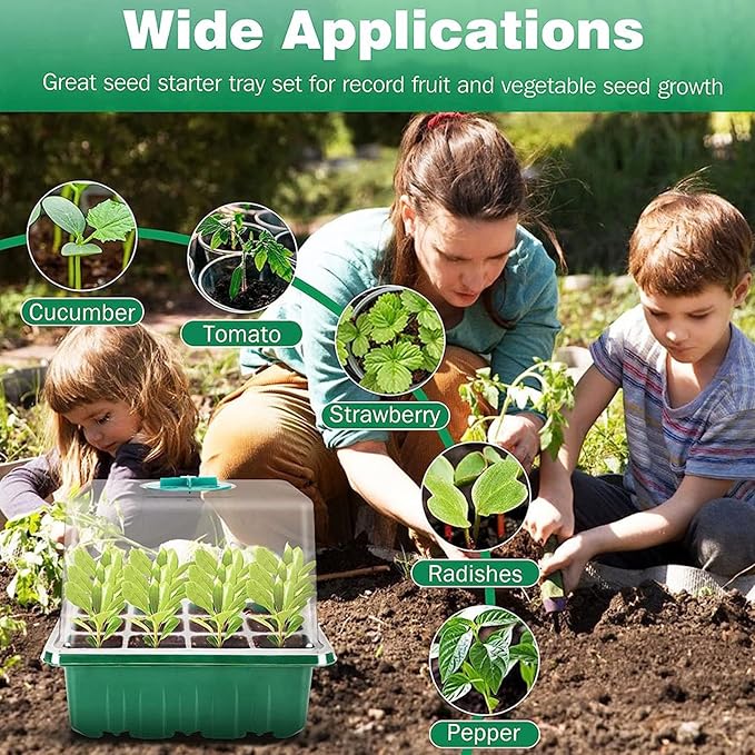 Adjustable Ventilation Transparent Plastic Tray Seed Starter Kit with Full Spectrum LED Grow Light Control Box 5 Levels of Brightness 4H 8H 12H 18H Timing for Garden