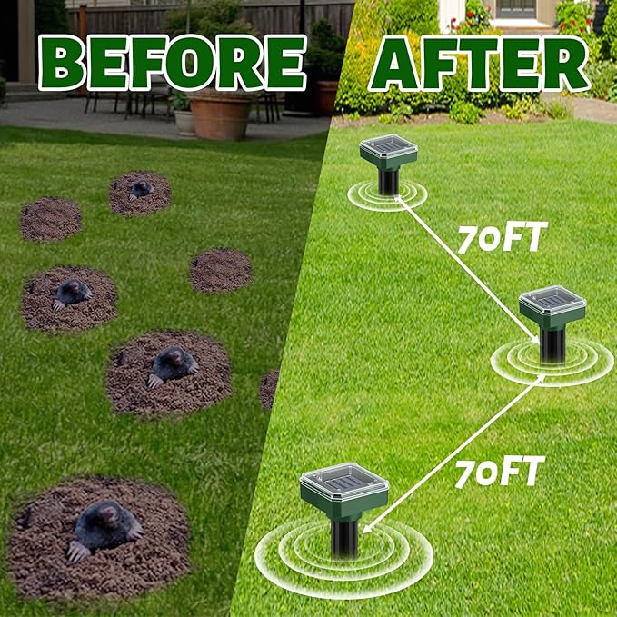 Mole Repellent Solar Powered 10 PackUltrasonic Vole Repellent Outdoor IP 44 Waterproof Animal Deterrent for Yard GardenEffective Get Rid of Gopher Raccoon Squirrel Groundhog Chipmunk