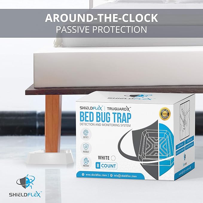 Bed Bug Trap — 8 Pack | TruGuard X Bed Bug Interceptors (White) | Eco Friendly Bed Bug Traps for Bed Legs | Reliable Insect Detector Interceptor and Monitor for Pest Control and Treatment