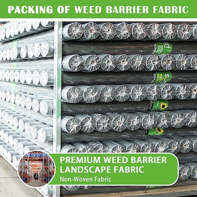 SUNTURF 6FT x 180FT Weed Barrier Control Fabric Ground Cover Membrane Garden Landscape Driveway Weed Block Nonwoven Heavy Duty Weed Block Gardening Ground Cover Mat