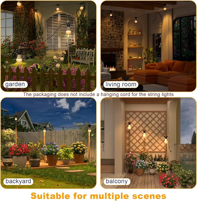 LED Grow Light Bulbs with E26 Base 45W Durable 12 ft String Grow Lights Waterproof Hanging Full Spectrum A25 Plant Lighting for Seeds Flowers Succulents Indoor &amp Outdoor Use (3 Lights)