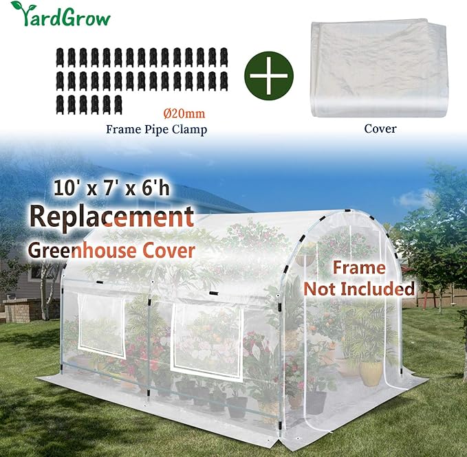 YardGrow Half-Transparent Greenhouse Cover Replacement Greenhouse Replacement Cover ONLY Frame NOT Included (10x7x6 FT)