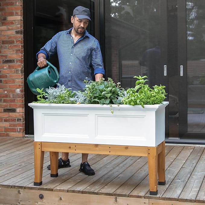 Mayne Fairfield Elevated Garden Bed - White - 48in L x 18in W x 14in H - Polyethylene - Built-in Water Reservoir (4890-W)